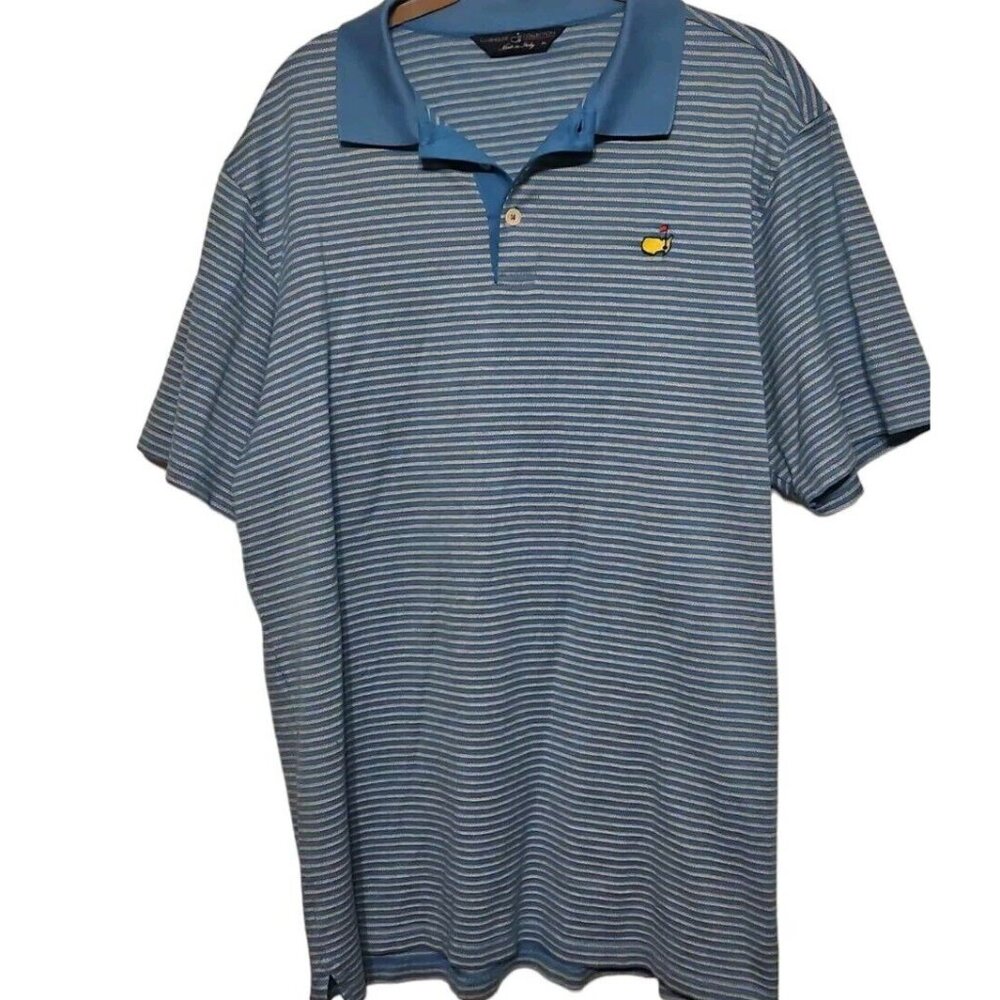 Masters Clubhouse Collection Golf Shirt Mens XL Polo Italy Blue Striped